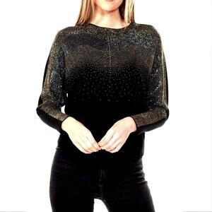 Oliver O Women Embellished Sweater M Black Gold Silver Sparkle Cocktail Holiday